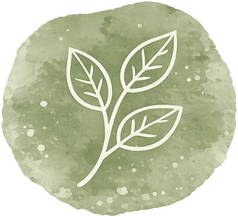 Watercolour patch with a line drawing of a leafy sprig